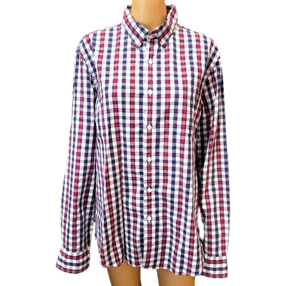 J. Crew Slim Fit Red White Blue Plaid Button Up Shirt Large